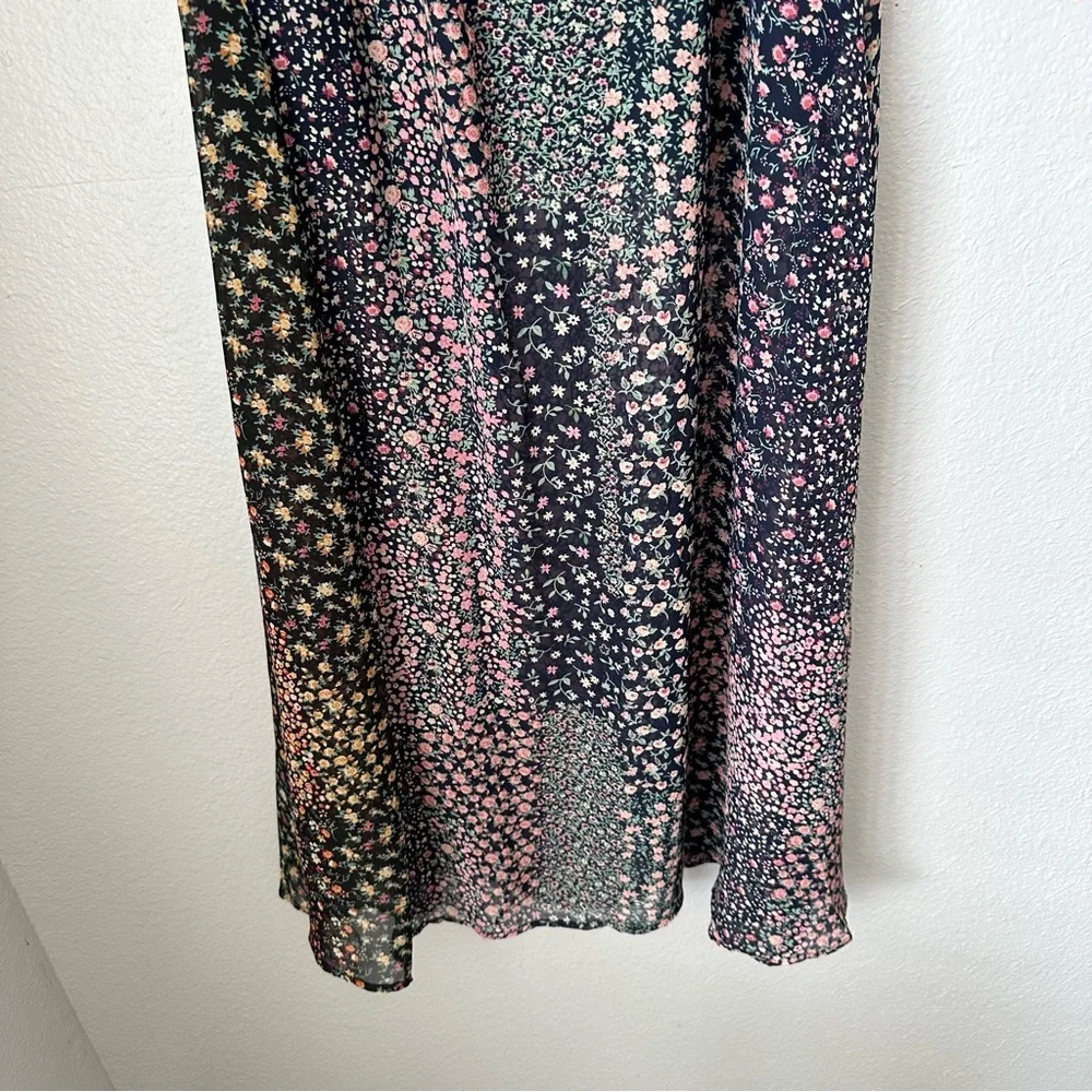 Lulus‎ Neva Navy Blue Floral Print Off Shoulder Maxi Dress Cottagecore prairie